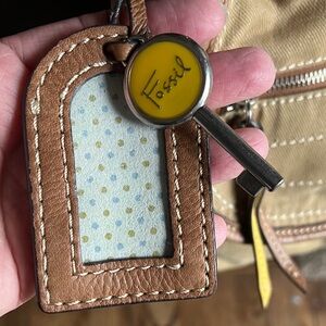 FOSSIL Tan Canvas Messenger Bag with Adjustable Brown Strap Purse Travel